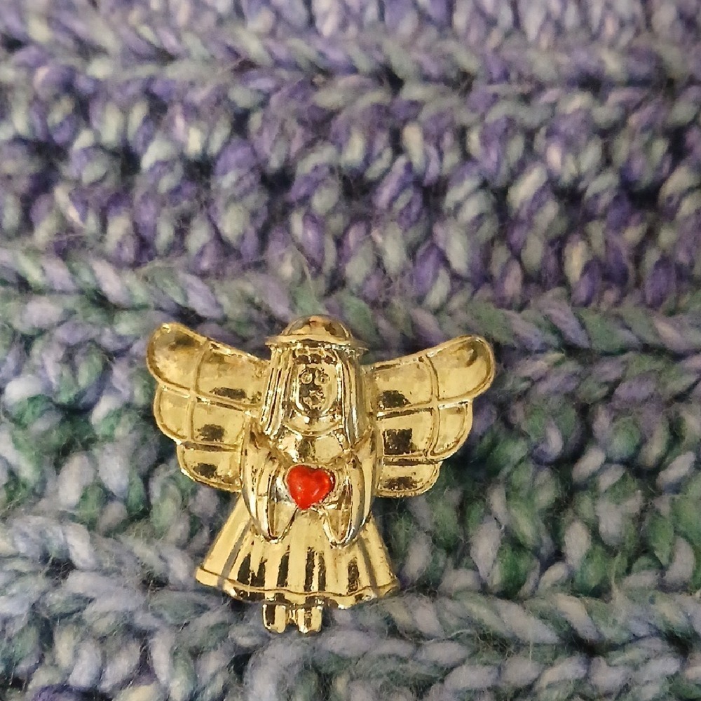Charming Gold Angel Pin with Red Heart